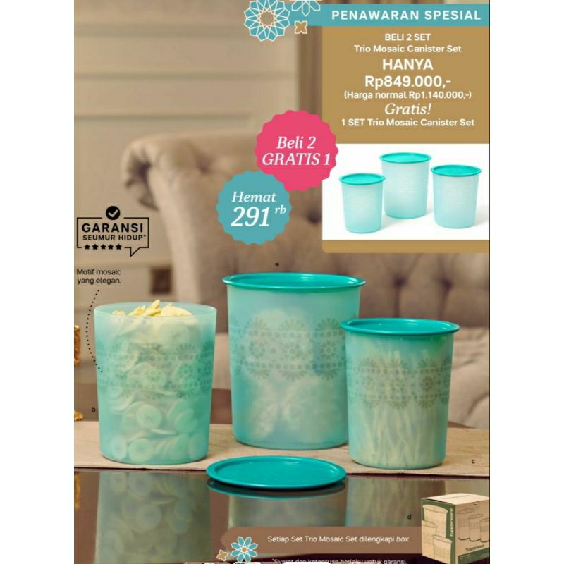 BIG SALE  RAYA MOSAIC CANISTER SET UNGU (4) - TOPLES HARI RAYA LEBARAN TUPPERWARE ORI PREMIUM MURAH