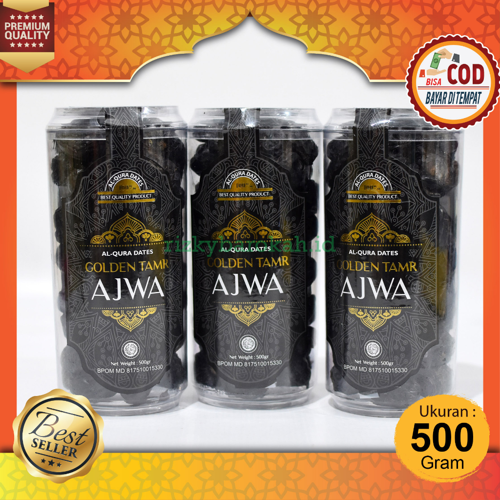 

Kurma Golden Tamr Ajwa 500gr Korma Nabi Ajwah 500 gr gram Kemasan Tabung Toples Premium AL-QURA DATES ORIGINAL