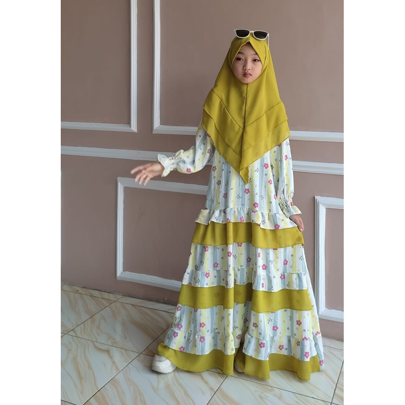 set gamis anak kringkel airflow bunga salur