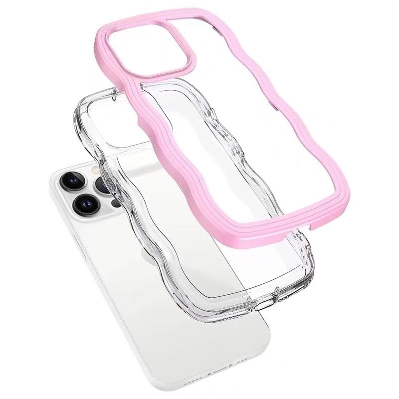 Soft Case Wafe 2 in 1 Warna Wavy Frame Gelombang Keriting Shockproof transparan Untuk iPhone 11 X XS MAX XR 6 7 8 PLUS Pro Max