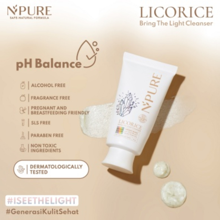 NPURE licorice facial wash bring the light cleanser boost bright face wash sabun cuci muka pembersih wajah perawatan wajah kecantikan wanita perempuan cewe cewek cowo cowok