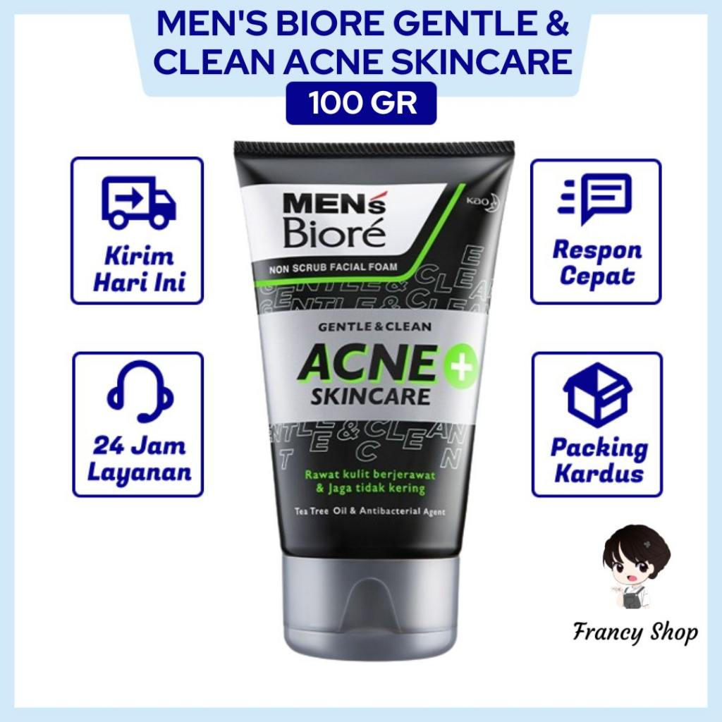 Biore Mens No Scrub Gentle & Clean Acne Skincare Sabun Cuci Muka 100gr