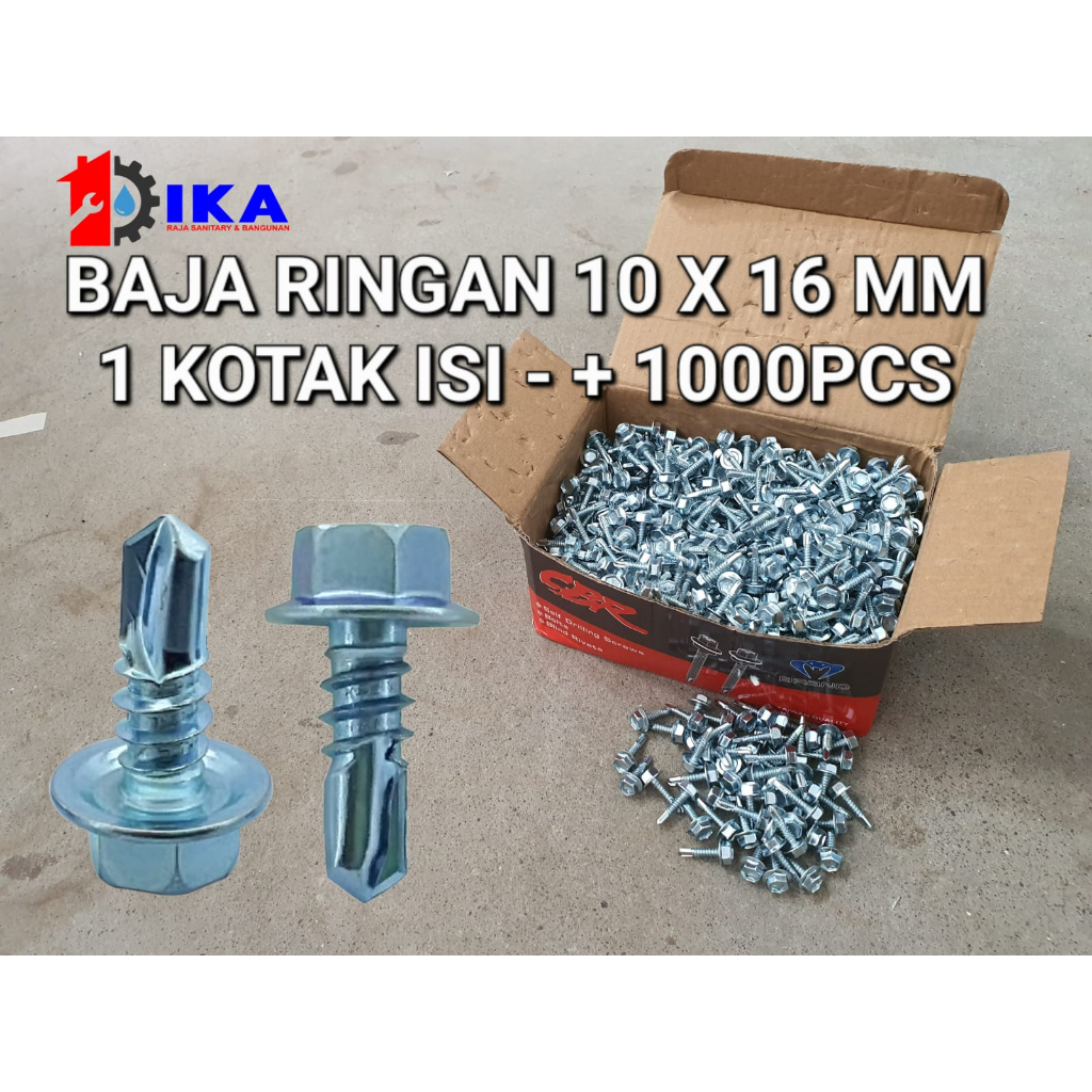 Baut Baja Ringan 10 x 16 MM - 1 Dus - High Quality / Roofing Baut Baja Ringan 10x16 Baut / sekrup / roofing / ruping Baja Ringan (1KTK = 1000PCS)