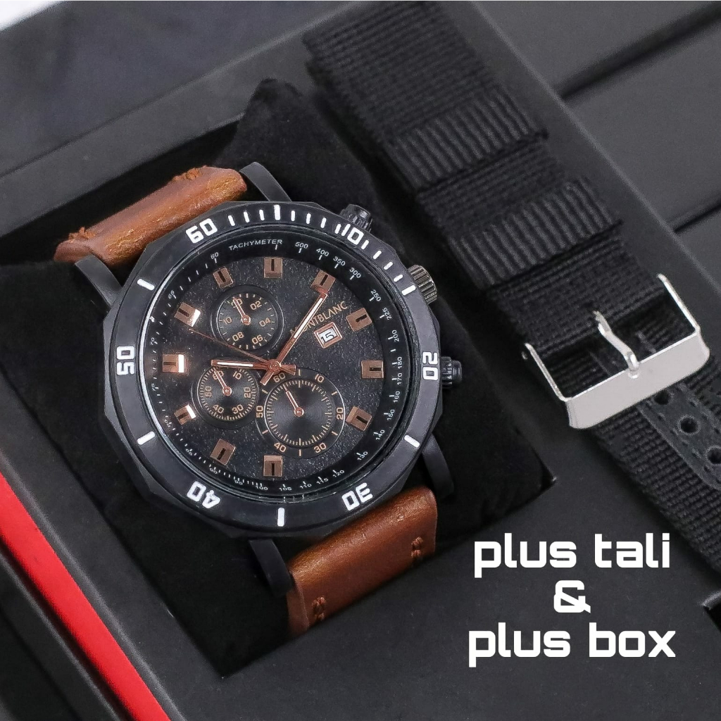 JAM TANGAN PRIA CHRONOGRAPH FASHION MONTBLANC/JAM TANGAN LEATHER STRAP KULIT /