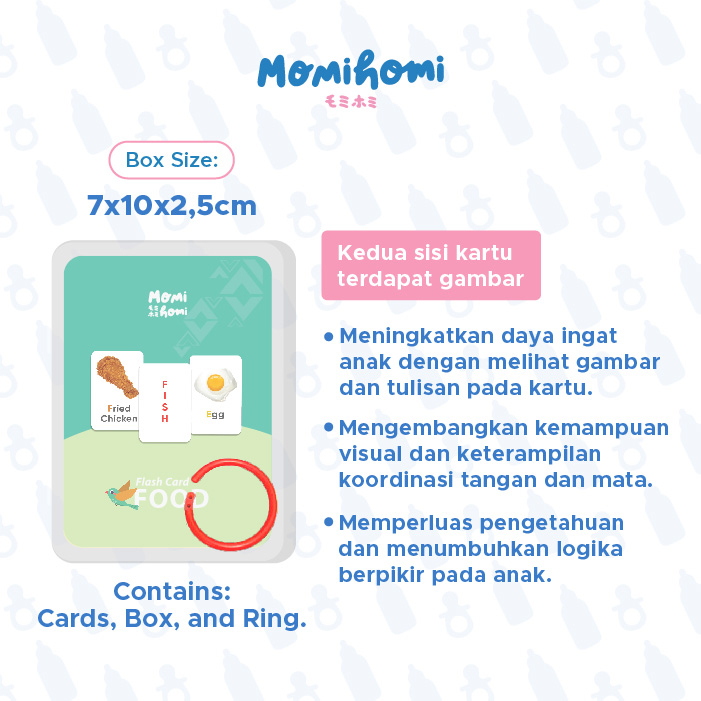 MOMI HOMI Flash Card 01 Edukasi Anak Belajar Membaca Menghitung Angka Nama Hewan Buah Sayur Food Kids Toys Education Flashcard Ring Mainan Edukasi Kartu Pintar Belajar Balita &amp; Anak Bahasa Inggris