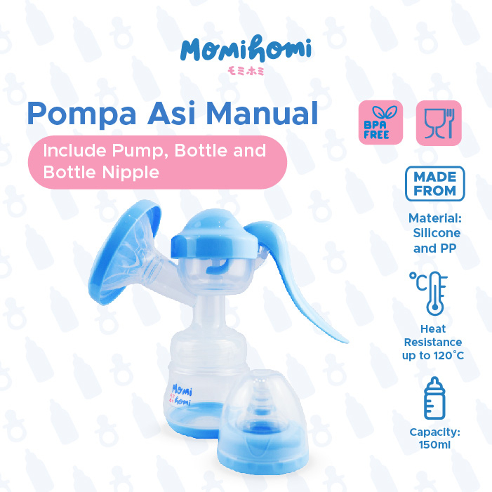 MOMI HOMI Pompa Asi Manual 03 Portable Breast Pump / Breast Milk Saver Set Dengan Botol Dot 150ml BPA FREE