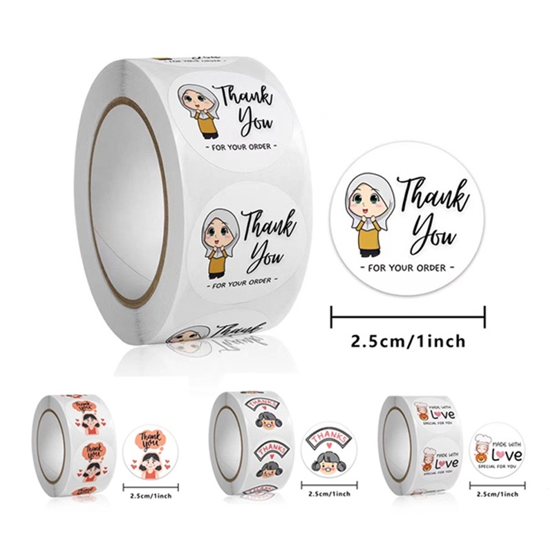 

1 ROLL isi 500 PCS - Stiker Label Thank You - Sticker Label Makanan Minuman Bentuk Bulat - Stiker Custom