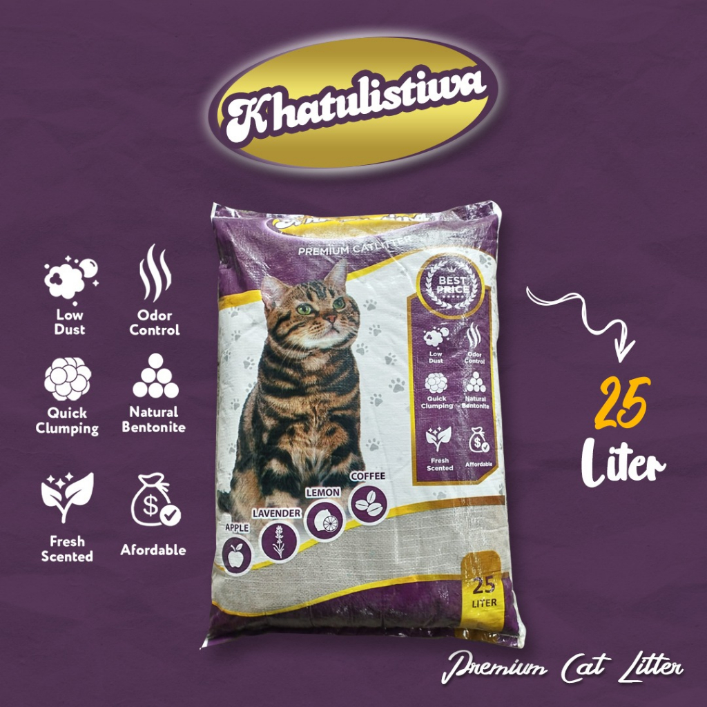 KHATULISTIWA 25 liter Pasir Gumpal  kucing termurah premium catlitter wangi apel lemon kopi lavender