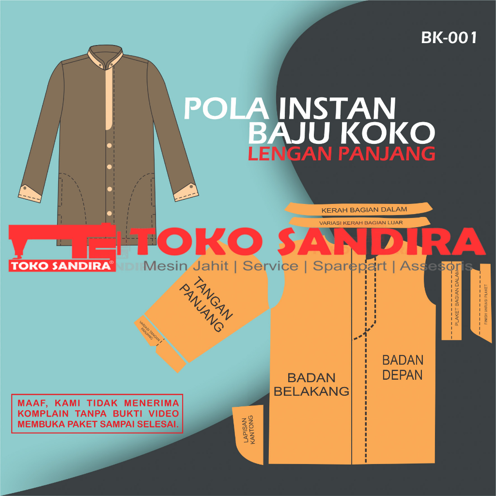 pola baju/pola instan baju koko /pola instan koko lengan panjang/pola instan koko pria /pola instan 