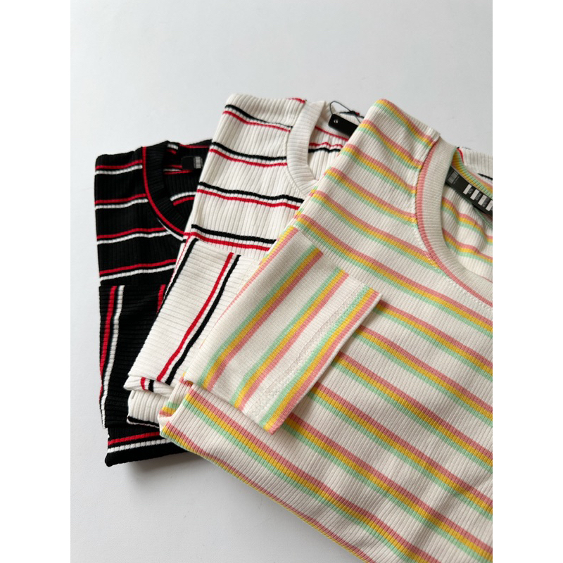 READYBASIC - BAJU KAOS LENGAN PANJANG BAHAN KATUN CABUT JARUM STRIPE TEE