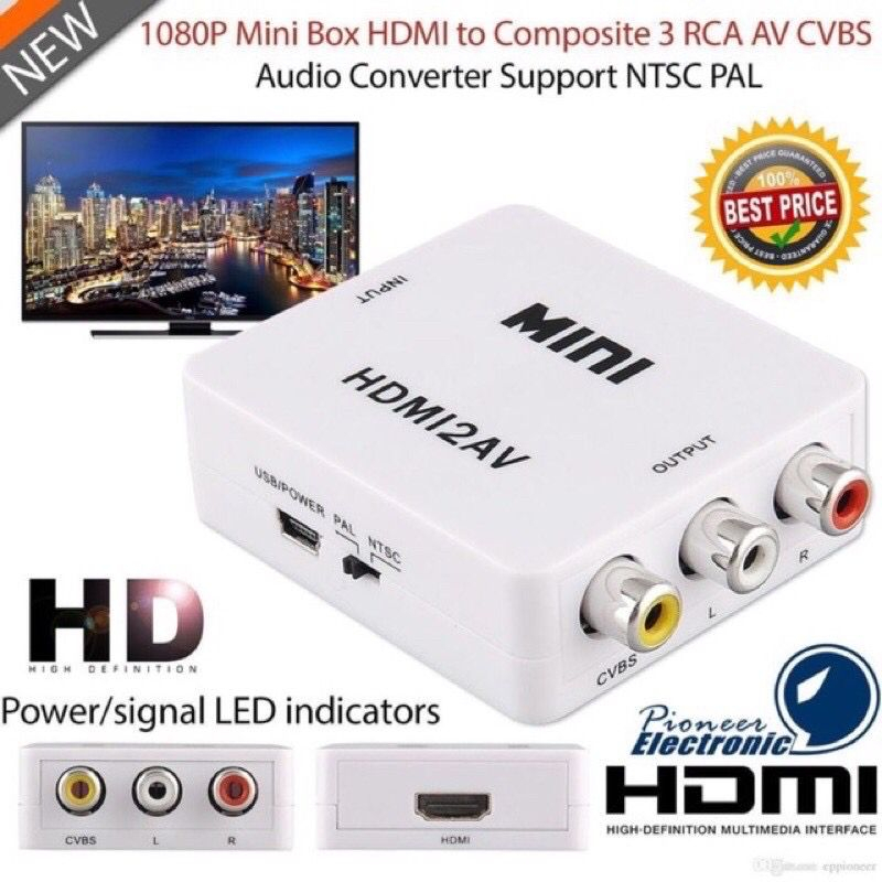 Converter Adaptor For HDMI To RCA AV / Mini HDMI2AV / Mini hdmi2av tv tabung / Mini Box Hdmi 2AV Con
