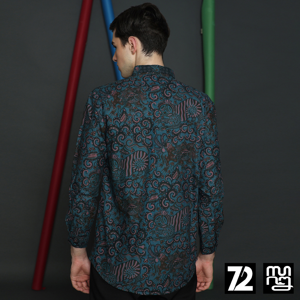 KEMEJA BATIK PRIA Katun Lengan Panjang Slimfit Motif Balian Warna Biru Tosca 723359 Cap 72 - Baju Kemeja Atasan Pakaian Setelan Batik Pria Cowok Laki Laki Remaja Keluarga Kantor Lengan Panjang Modern Slimfit Slim Fit Premium Kekinian