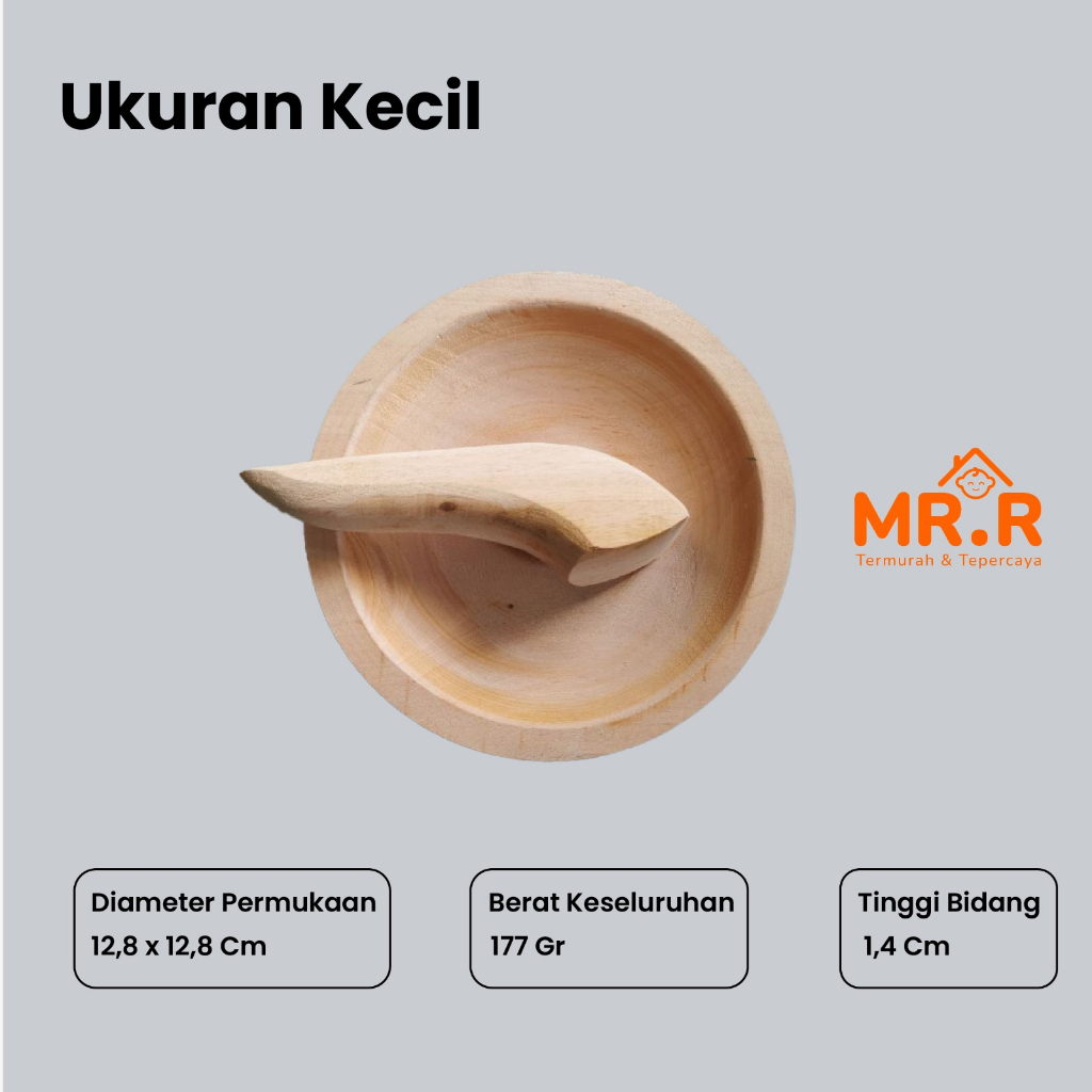 Ulekan Kayu Alat Tumbukan Bahan Makanan Cobek Kayu Mahony Premium