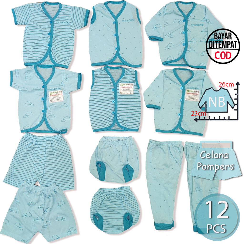 18 Pcs Baju Bayi Celana Bayi Setelan Bayi Baju Bayi Newborn Baju Bayi Baru Lahir Atasan Bayi Baju Bayi Kado Murah Baju Bayi Lucu Baju Bayi Seri Biru  Ekonomis Gift Set Blue Monochrome