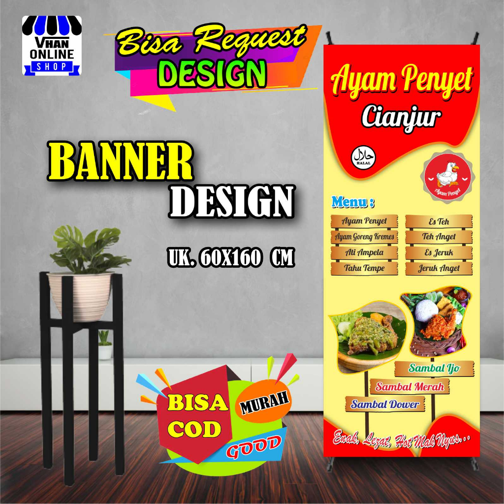 Cetak Spanduk Banner Ayam Penyet, Ayam Goreng, Warung Makan, Bagus Murah