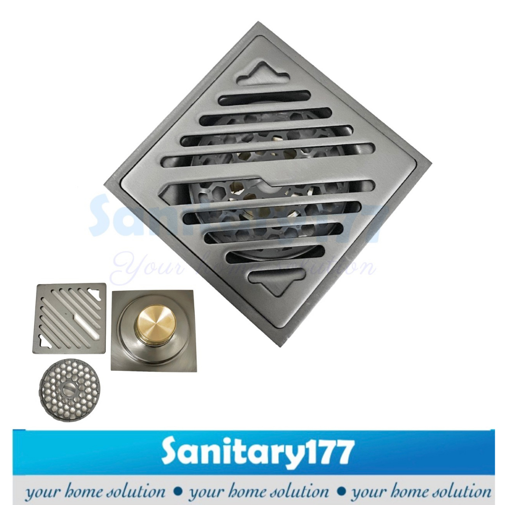 Saringan got Gun metal Grey kotak 91G tebal -Floor drain 10cm 4inch stainless kuningan abu abu anti bau minimalis tebel