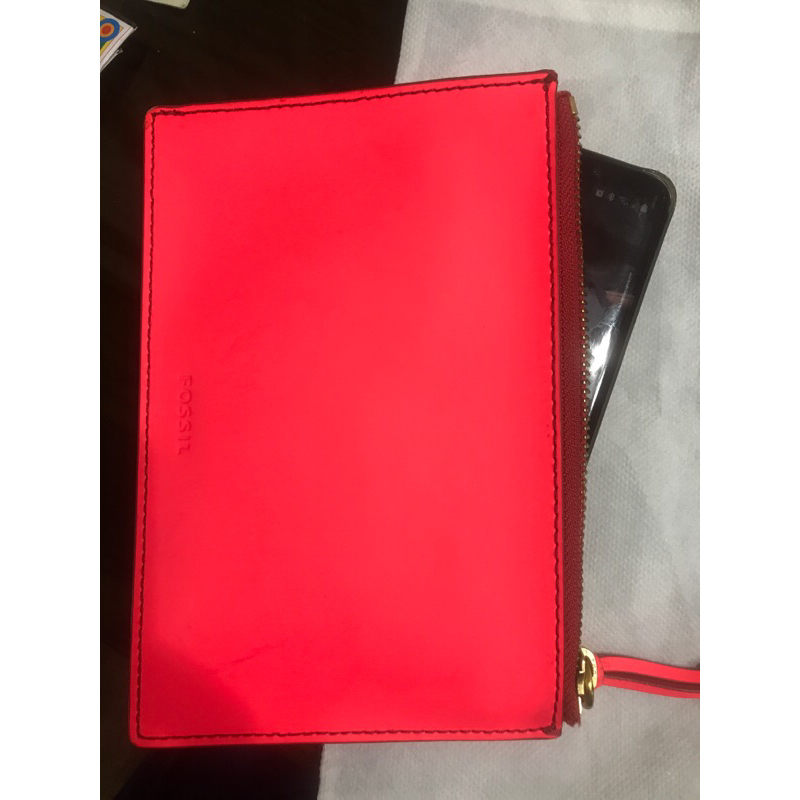 preloved dompet fossil ori neon coral tas branded