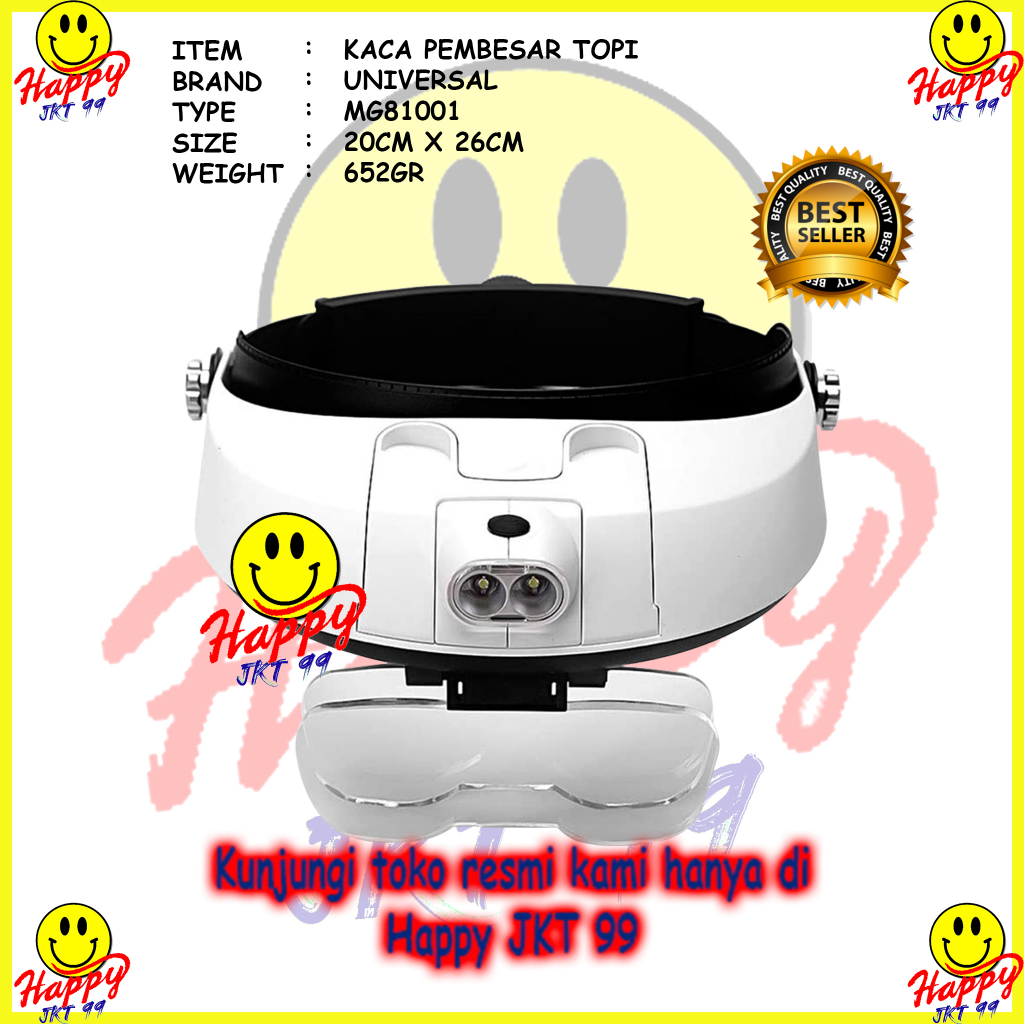 KACA PEMBESAR TOPI REPARASI MG81001 JAM 5X MAGNIFIER LENSA 2 LED ORI