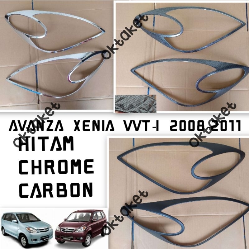 garnish lampu depan Avanza Xenia Vvti 2008 2009 2010 2011 hitam Chrome Carbon