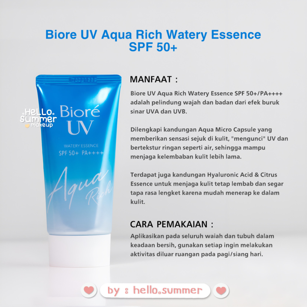 BIORE UV Aqua Rich SUNSCREEN Cream Blocking Moisturaizing Watery Essence SPF 50 PA++++ 50gr