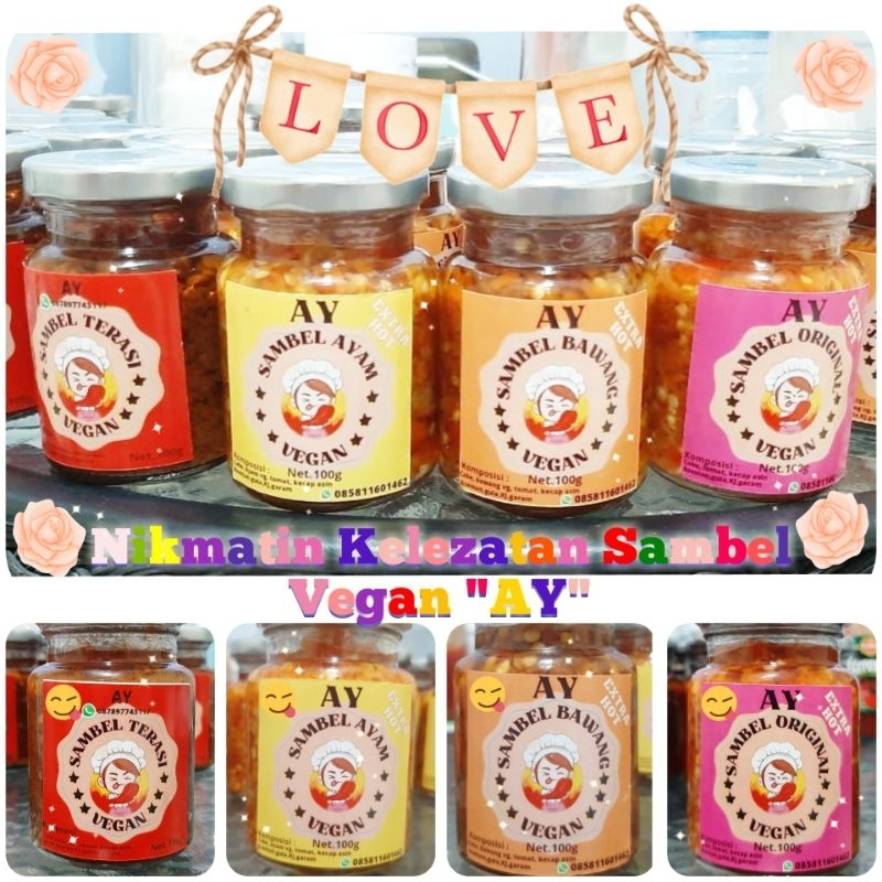 

Sambel original vegan, sambel terasi vegan, sambel bawang vegan, sambel ayam vegan