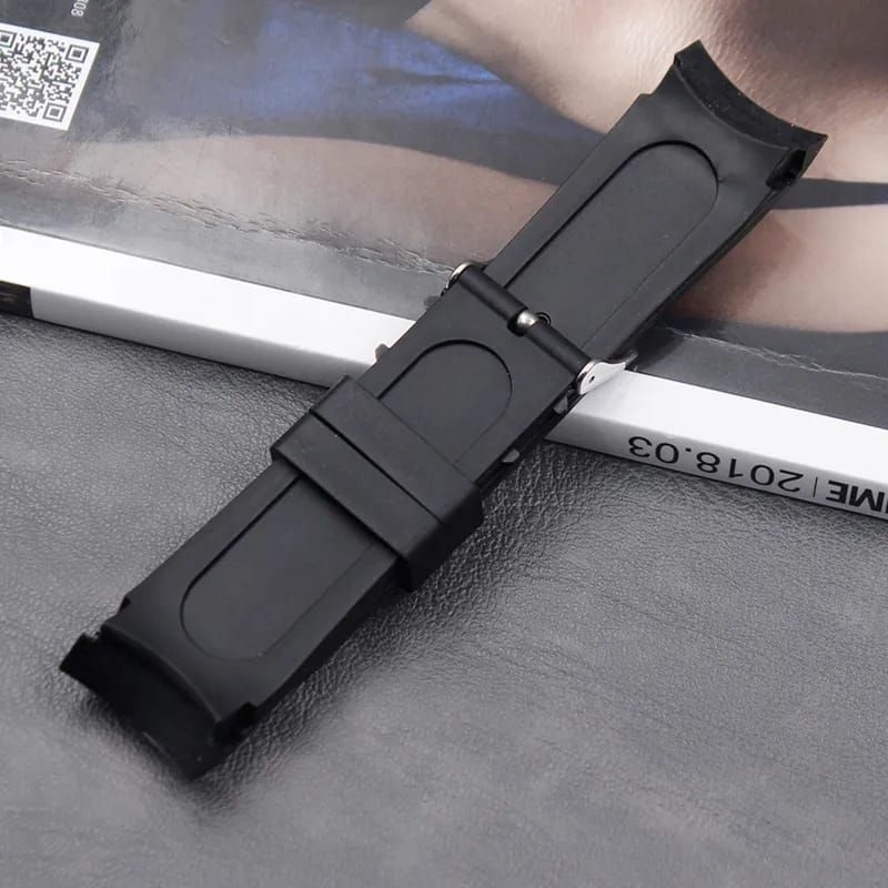 Strap Tali Karet Silikon Model Curved 22mm 24mm 26mm Hitam Berkwalitas