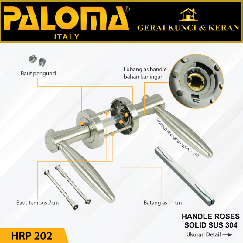 Handle Pintu Roses PALOMA HRP 202 LHS CANA STAINLESS STEEL