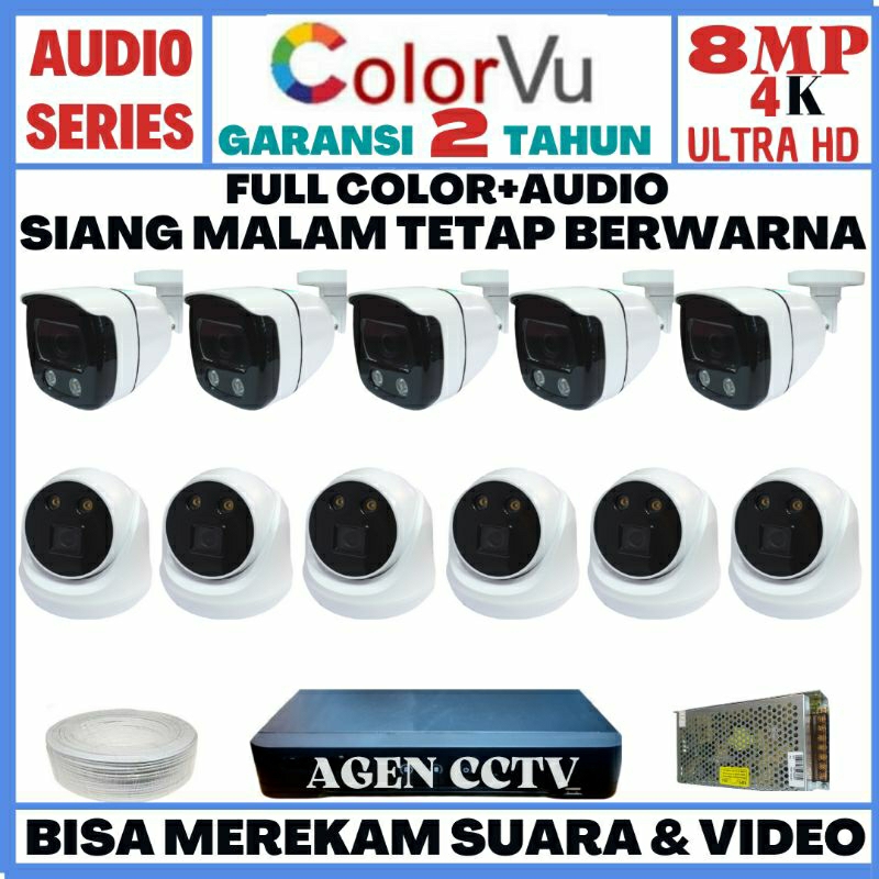 PAKET CCTV COLORVU 16 CHANNEL 11 KAMERA 8MP 4K ULTRA HD 2560P AUDIO