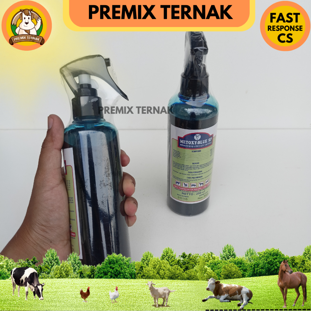 METOXY BLUE 250ml - Obat Luka Hewan Spray - Obat Luka Kulit LSD Sapi