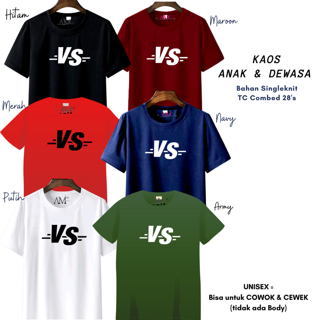 Baju Kaos Anak Cowok 3-12 tahun - Remaja- Dewasa S- 7XL-XXXL Pria Dewasa JUMBO VS 12warna