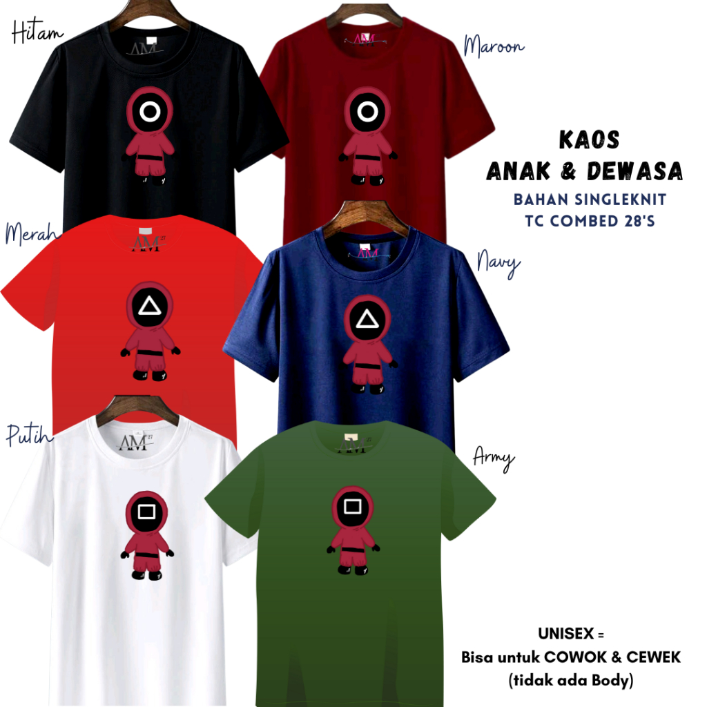 Baju Kaos Anak Cowok Squid Game 3-12 tahun - Remaja- Dewasa S- 7XL-XXXL Pria Dewasa