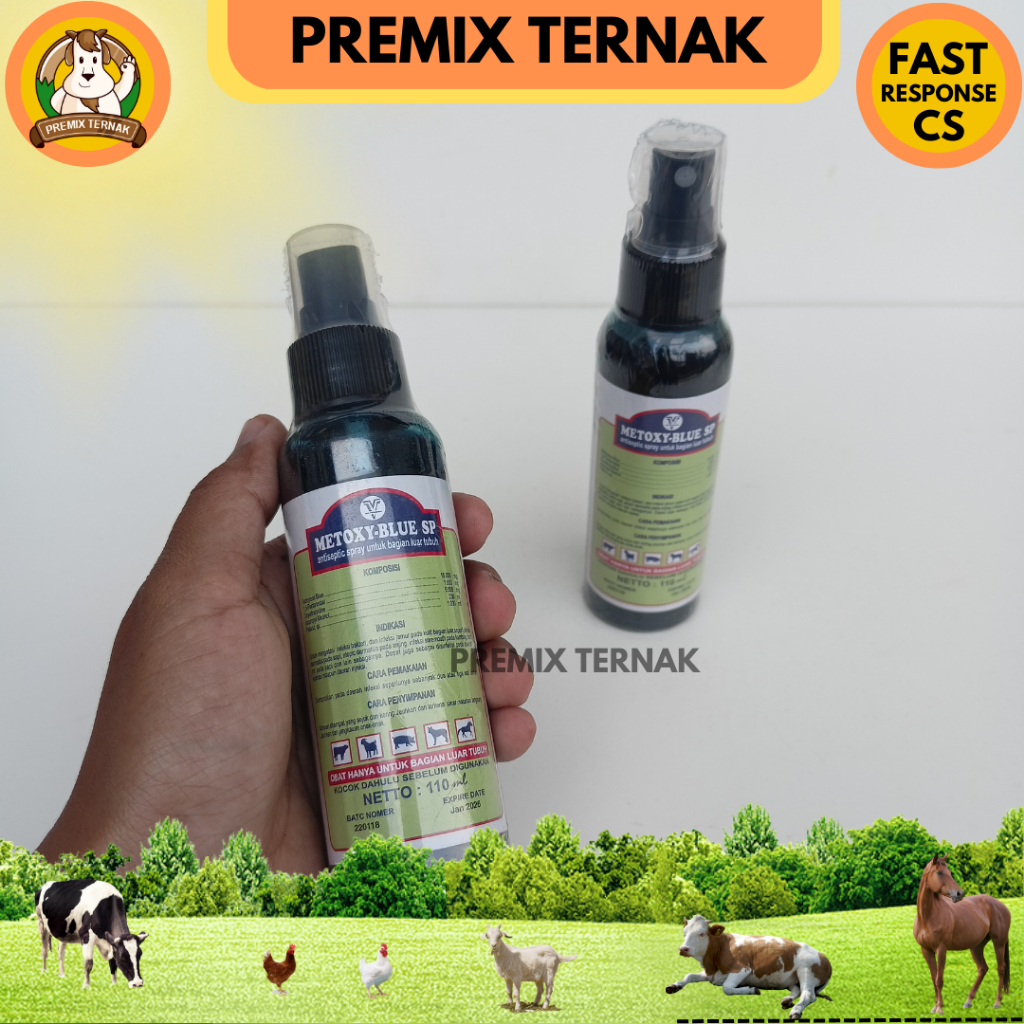 METOXY BLUE 110ml - Obat Luka Hewan Spray - Obat Luka Kulit LSD Sapi