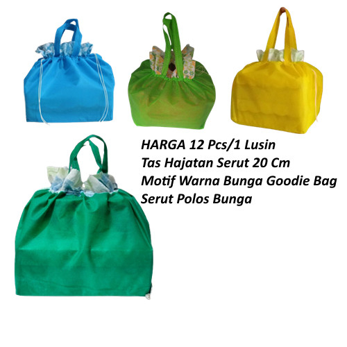 Tas Hajatan Serut 12 Pcs Warna Motif Bunga Uk 20 Cm Goodie Bag Serut Polos Bunga