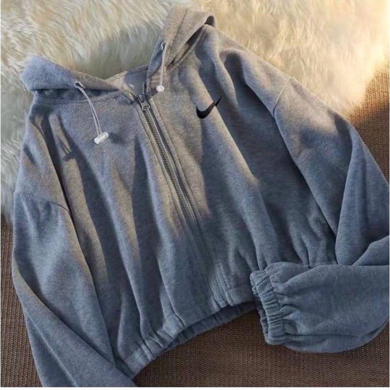 jaket croope NK hoodie zipper Bordir - sweater hoodie wanita korean style