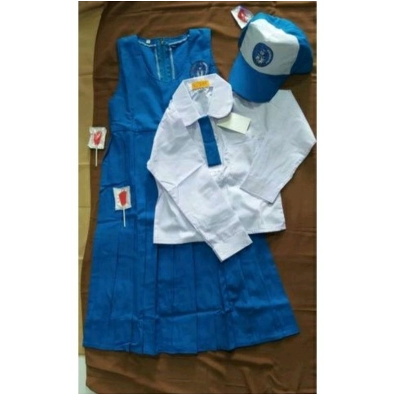 seragam TK nasional biru putih panjang seragam sekolah seragam TK cewek paket lengkap