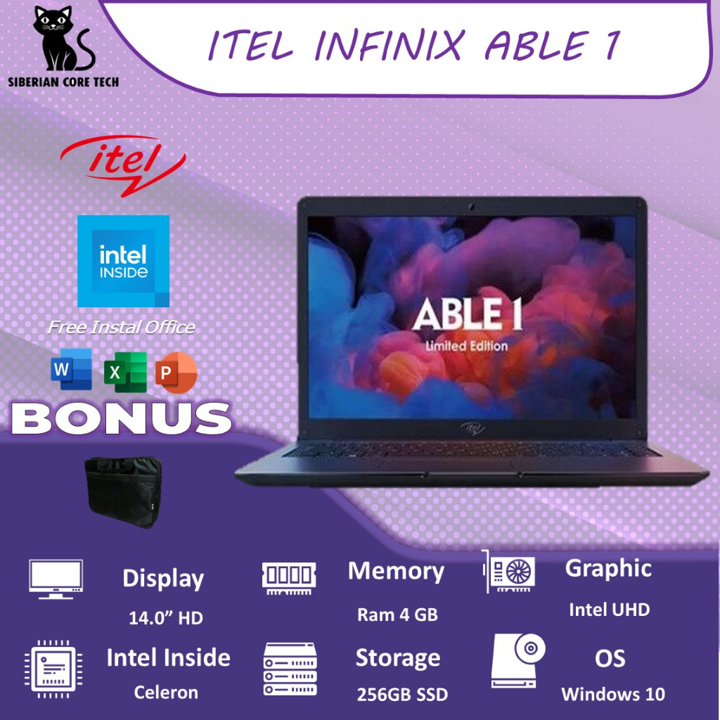 [LAPTOP MURAH] ITEL BY INFINIX CELERON 4GB 512GB SSD WINDOWS 14.0