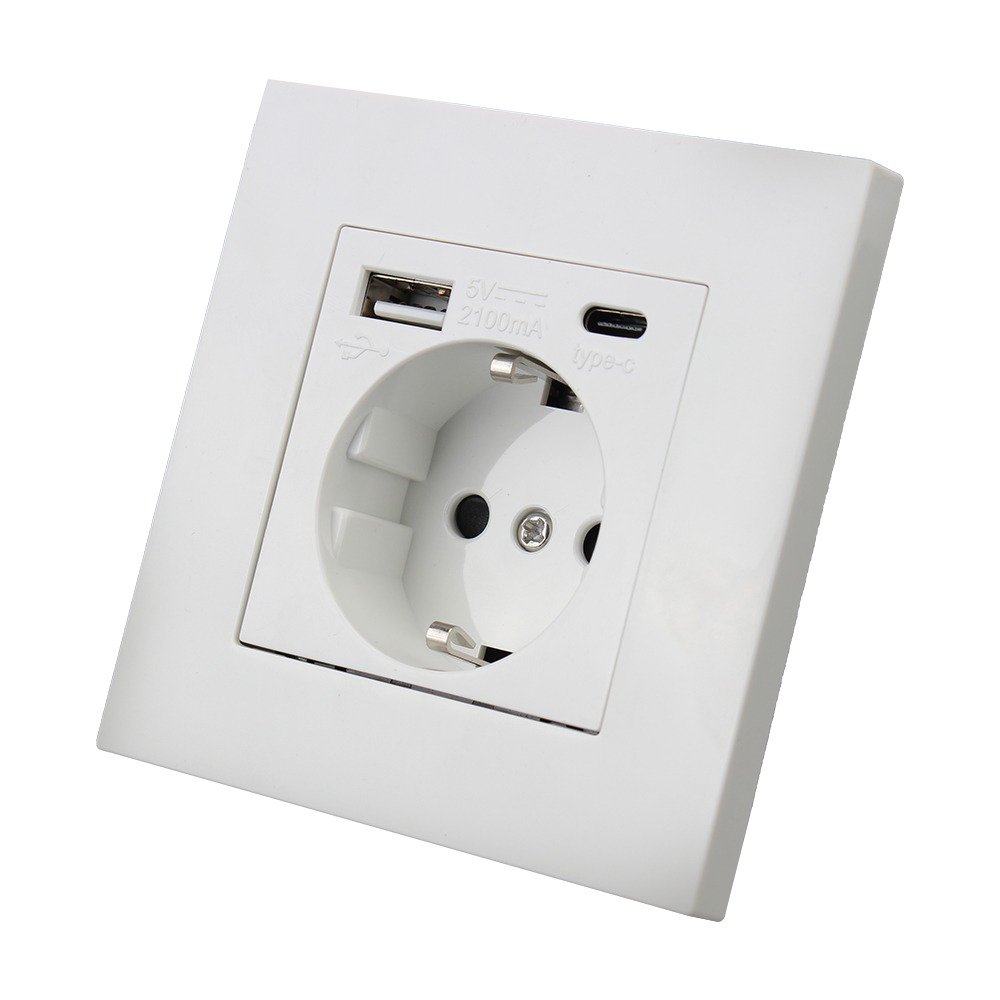 Stop Kontak Dinding USB Type-C Soket Listrik Square Wall Socket - HB16 - White