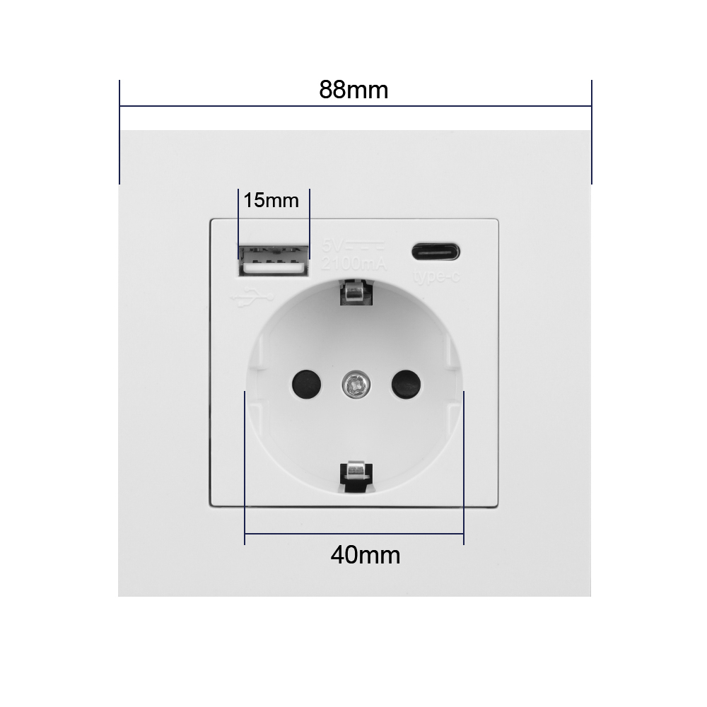 Stop Kontak Dinding USB Type-C Soket Listrik Square Wall Socket - HB16 - White