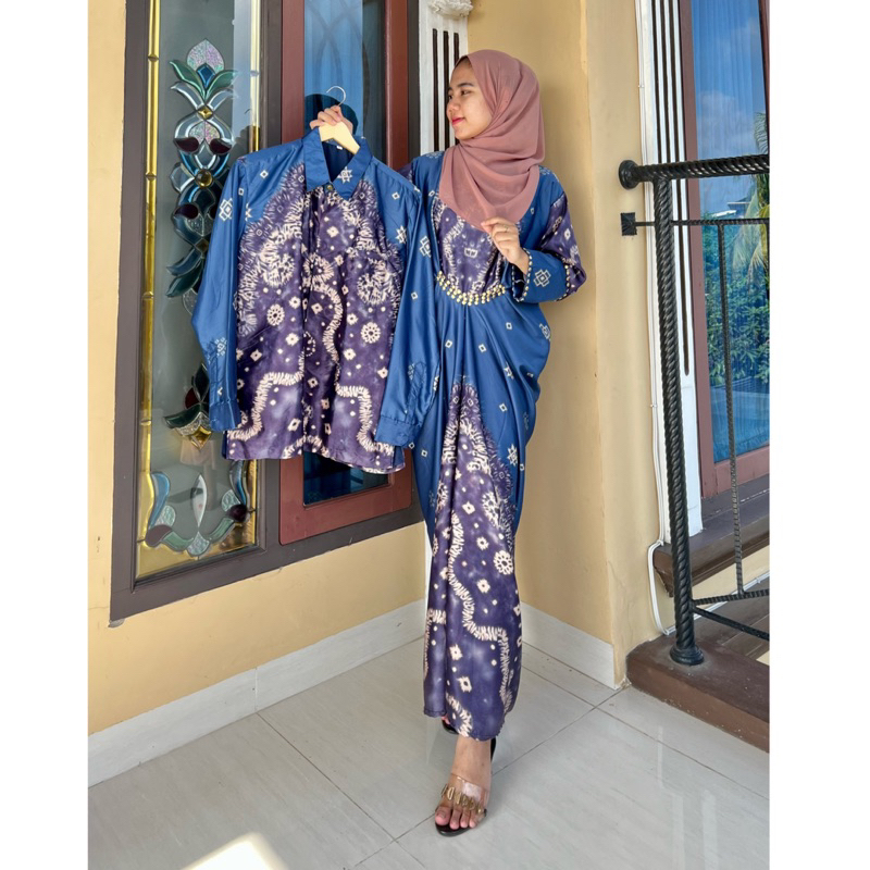 couple gamis kaftan jumputan palembang printing