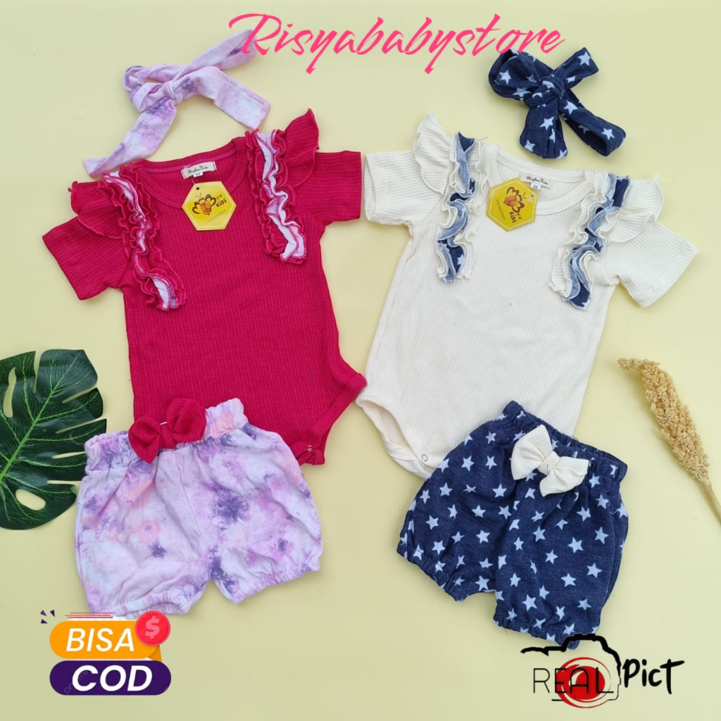 0-18 bulan Jumper set bandana bayi perempuan setelan anak cewek Tarasati set