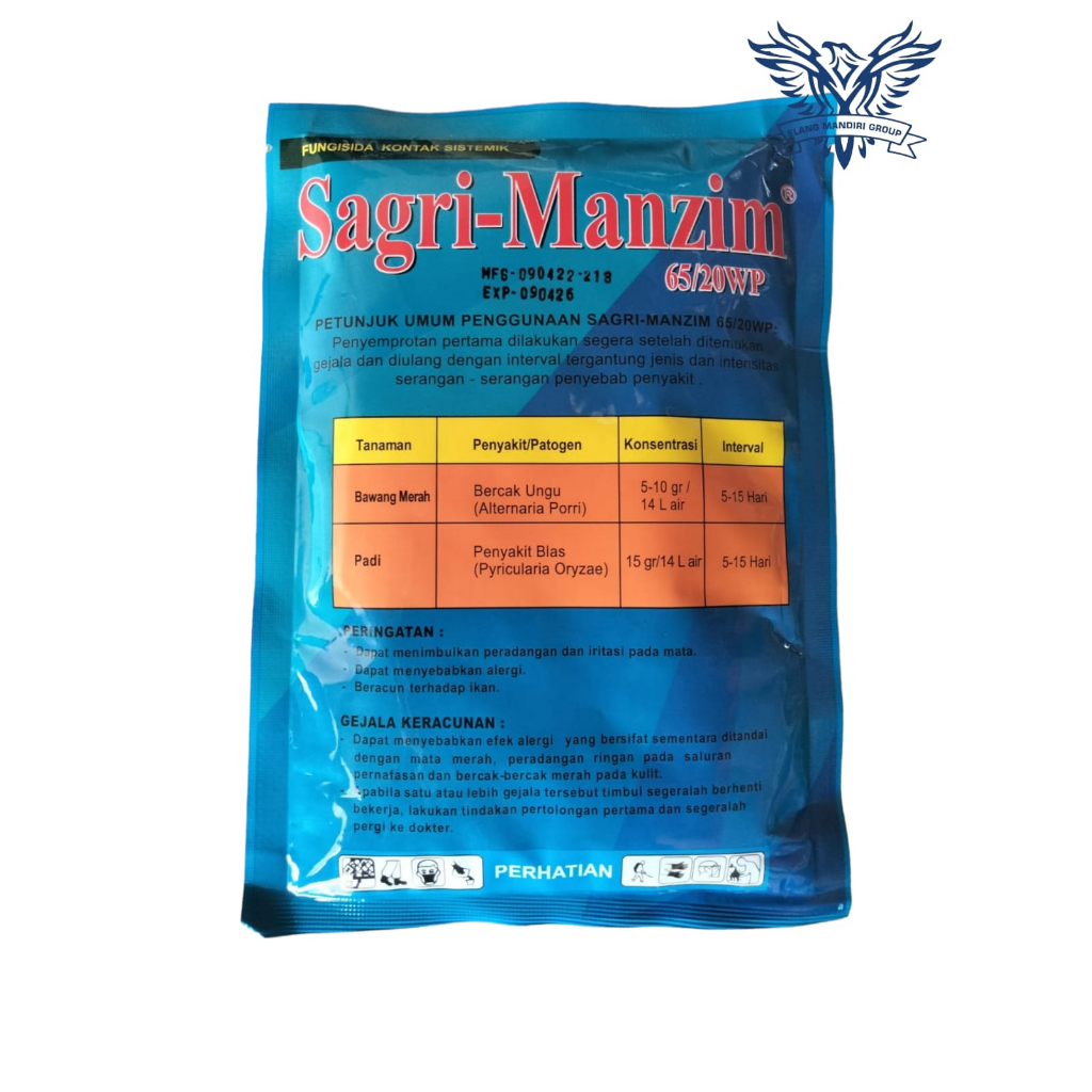 Fungisida Sagri-Manzim 65/20 WP 100gr SAGRI MANZIM Bahan Aktif  Mankozeb 65% + Karbendazim 20% Mengendalikan Penyakit Busuk Pada Tanaman