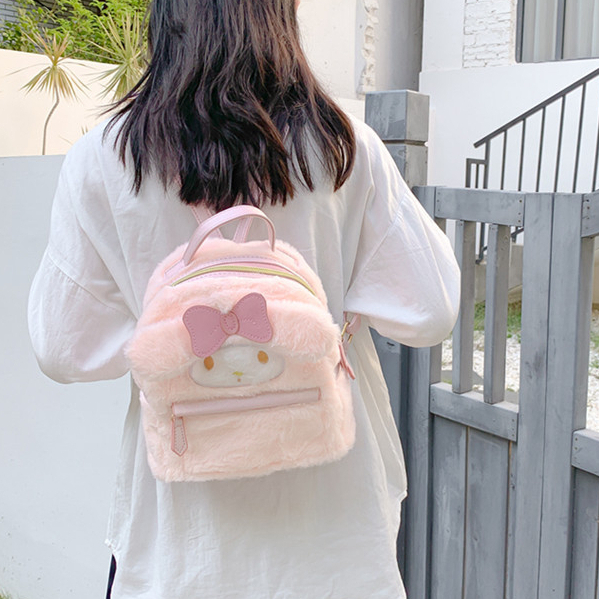 Tas Gendong Wanita Ransel Cute Melody &amp; Cinnamoroll Bahan Plush Import