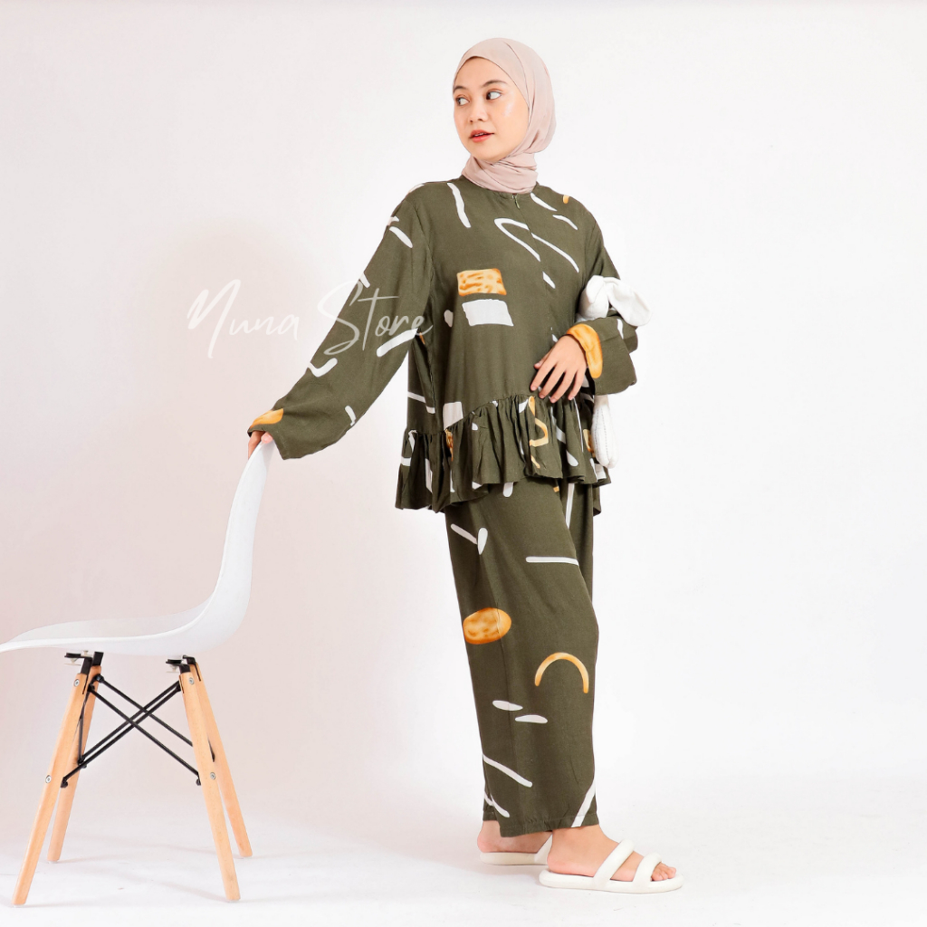 Nuna Store x Kalaya Stelan Wanita Baju Tidur Kalaya Army Set Rayon