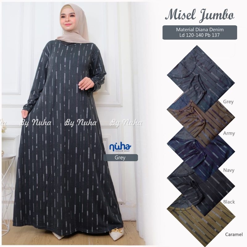 Misel jumbo maxy, bahan Diana denim full motif, Ld.110-140 Pb.140 by Nuha