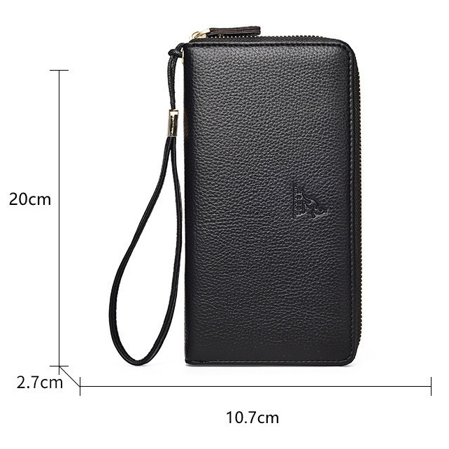 DOMPET PANJANG WANITA OHENE WA657B5 IMPORT KOREA BRANDED REMAJA PREMIUM KULIT HITAM KEKINIAN SIMPLE CEWEK MURAH SLOT KARTU BANYAK TALI PENDEK RESLETING UANG KOIN CARD HOLDER