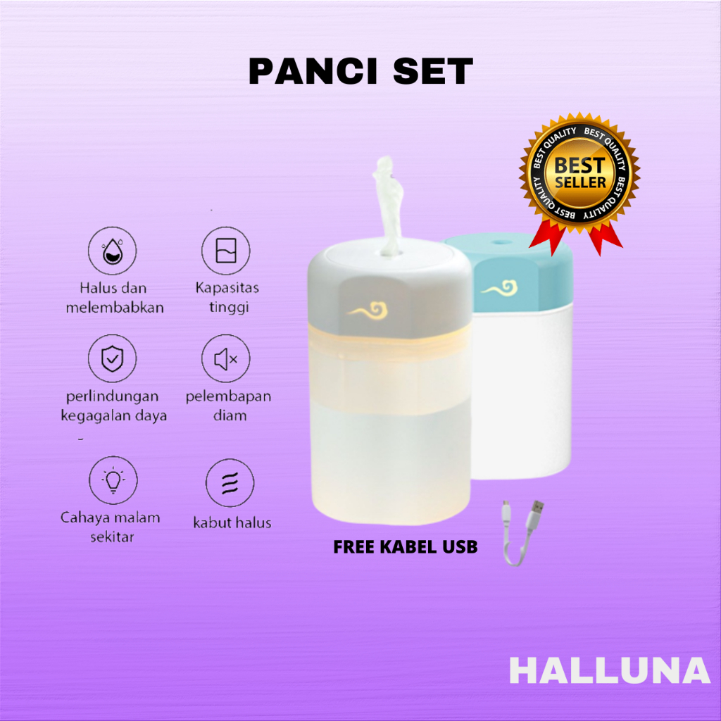 Halluna Humidifer Diffuser Aromatherapy Pelembab Ruangan LED Light Warna Semprotan Halus Rechargeable USB 250ML