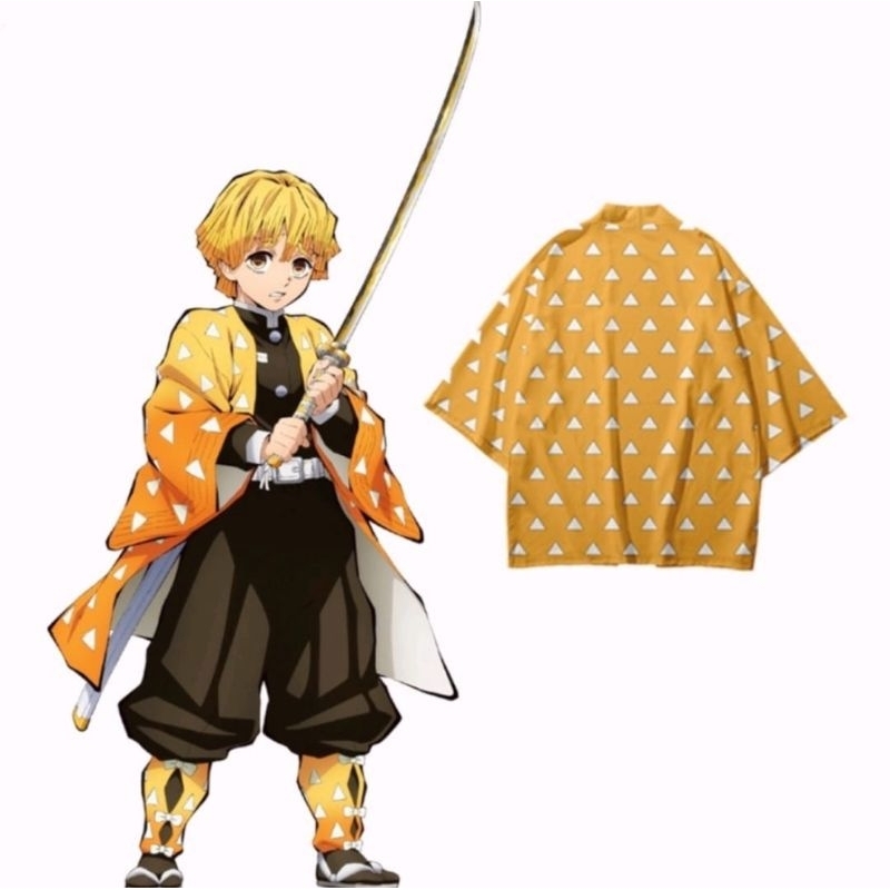 Kimono Anime Kostum Jepang Haori Demon Slayer Zenitsu Agatsuma