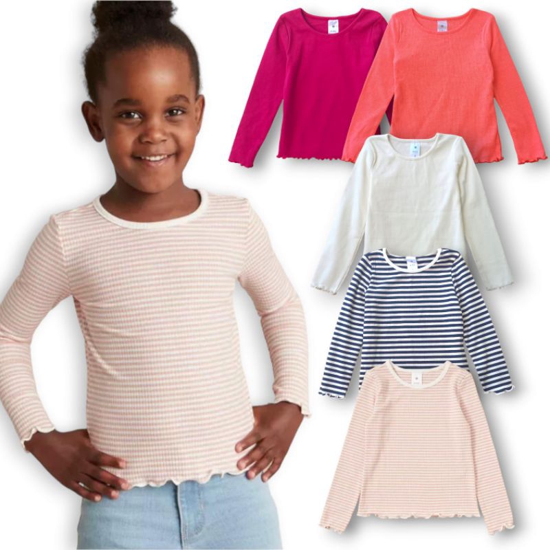 Kaos Anak Perempuan Lengan Panjang Katun Rib 1 3 5 7 8 Tahun