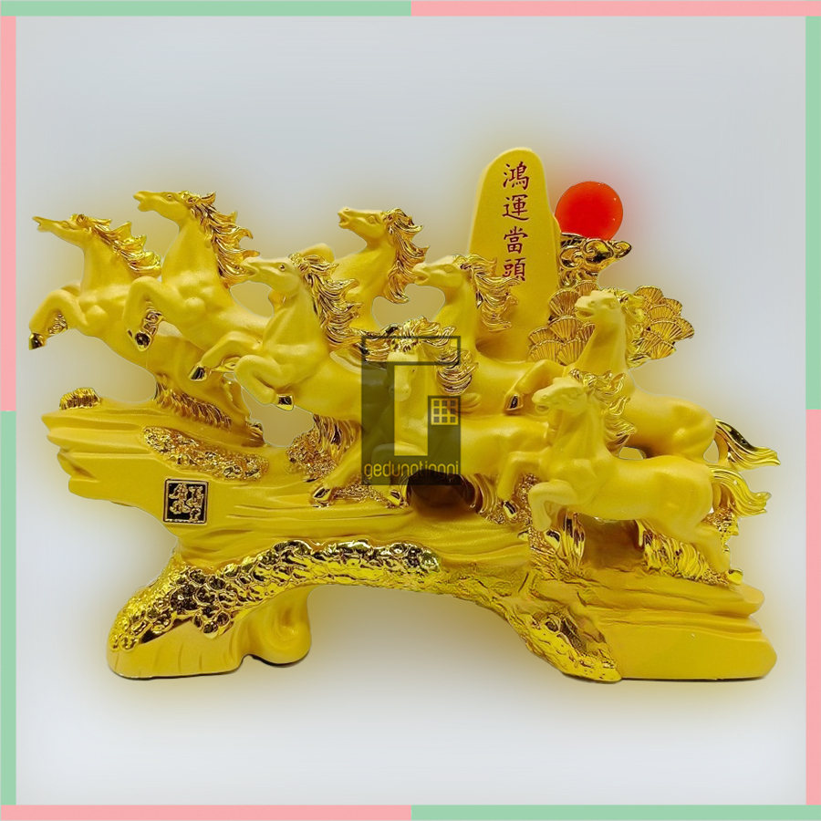 Pajangan Patung Mainan Boneka Meja Kantor Shio Sio Kuda Kudaan Poni Pony Fengshui Feng Shui Fengsui Decoration Gelang Amulet Keberuntungan Rejeki Gold Emas Klok Altar Sembahyang Batu Giok Resin Rupang Gelang Tasbih Buddha Budha Statue Necklace Besar Jumbo