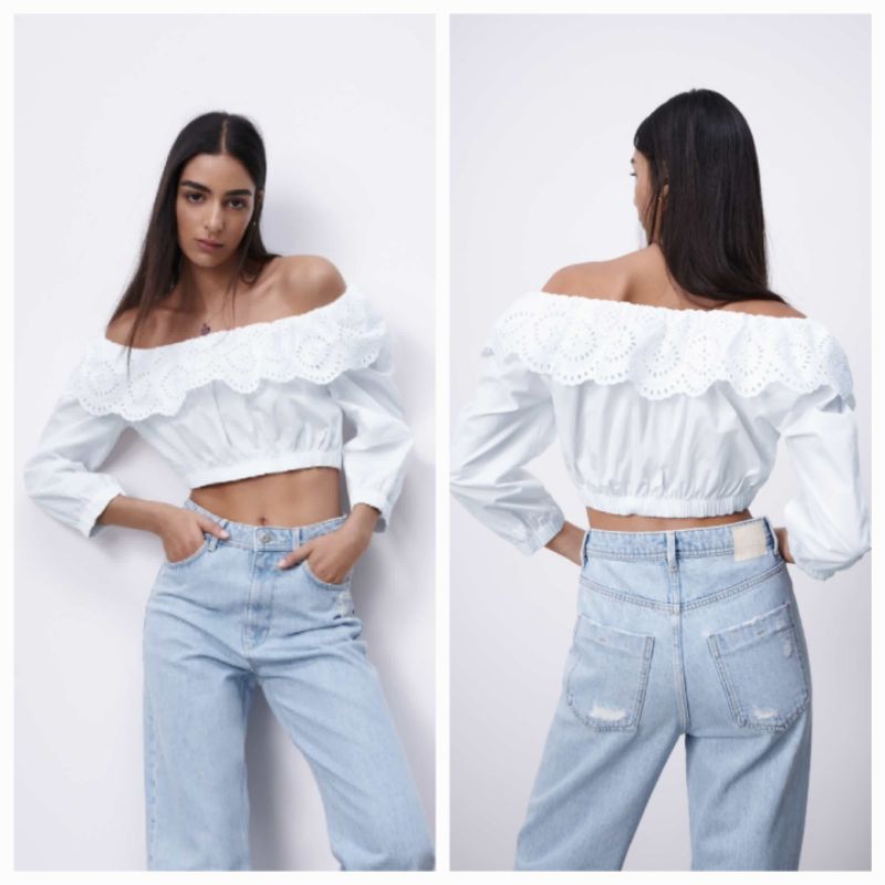 BLOUSE ZARA WOMAN EMBROIDERED POPLIN TOP BARU ASLI ORIGINAL